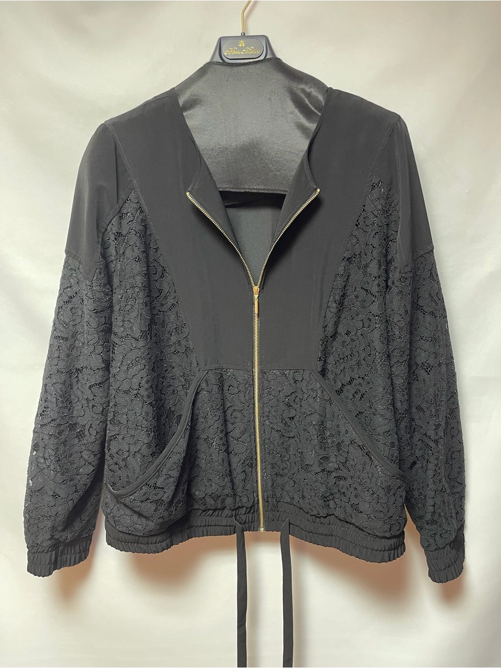Kensie Black Lace Bomber Jacket with Gold Zip - Picture 3 of 9
